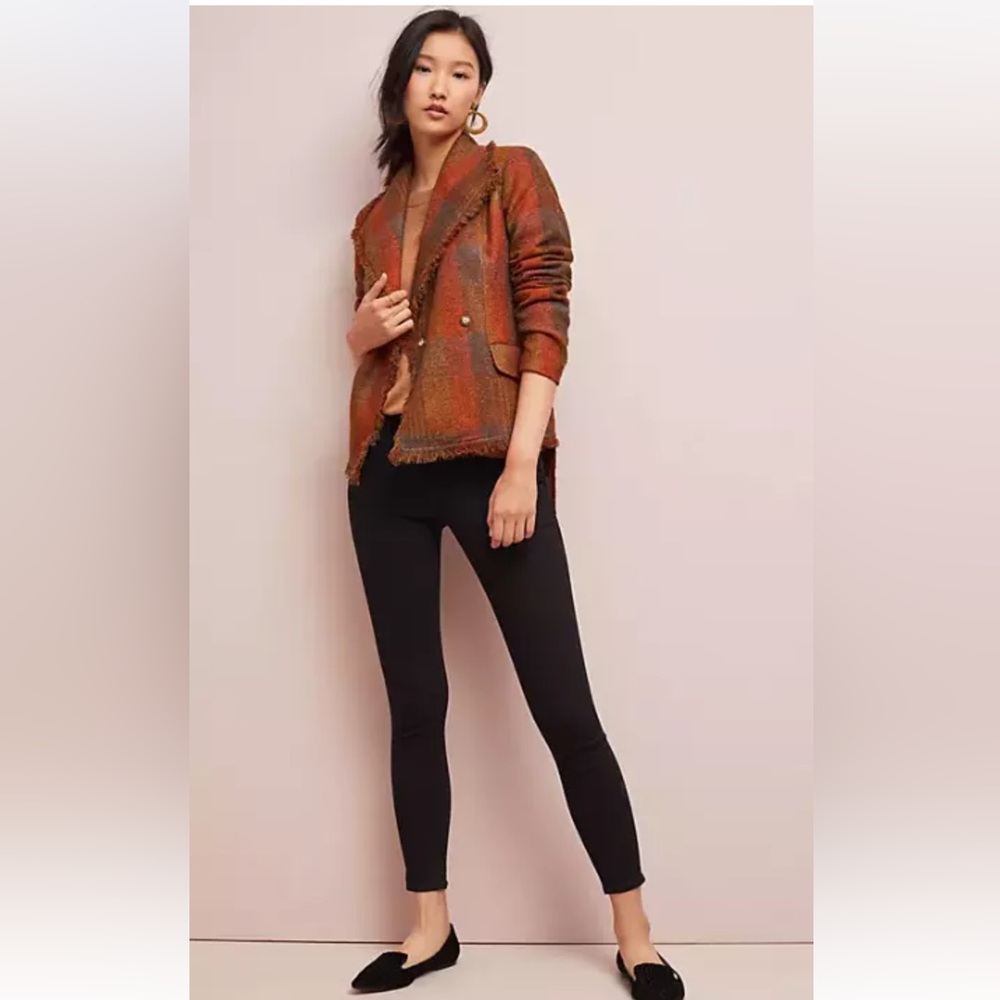 Anthropologie Cartonnier Plaid Preppy Brown Academia Fringed Tweed Blazer 14 - Picture 6 of 15